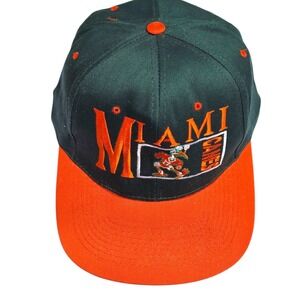 Vintage Miami Hurricanes Snapback Hat‎ NCAA Green Orange KC Made in...